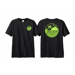 Gildan Living Dreams Graphic T Shirt Black Neon Green Surf Wave Palm Mens Large